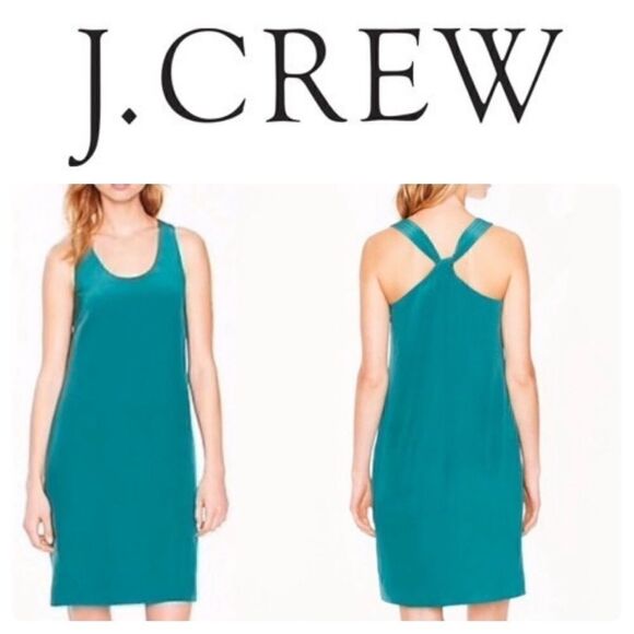 J. Crew Emerald Green silk twist tie back dress-4‎ - Picture 2 of 13